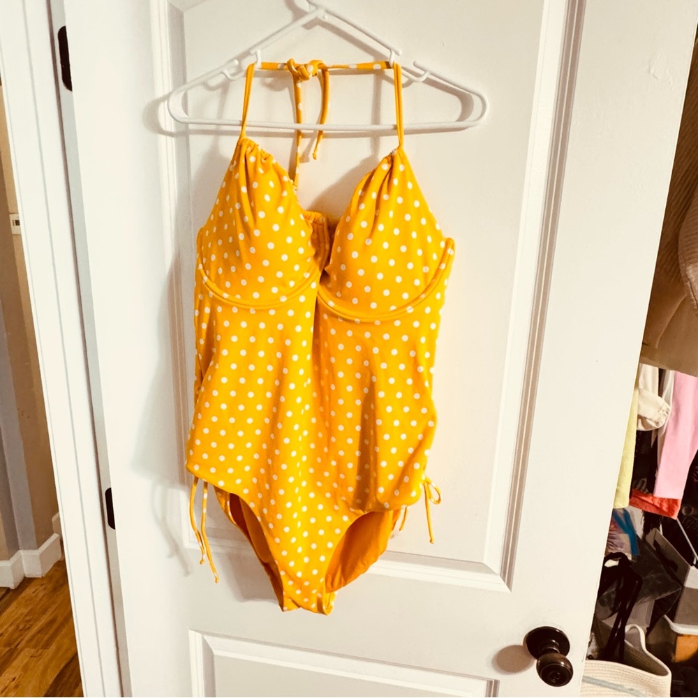 Swimsuits For All Yellow Polka Dot One Piece